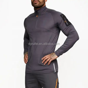 OEM logo personalizzato all'ingrosso Bodybuilding allenamento Top veloce <span class=keywords><strong>a</strong></span> mezza Zip <span class=keywords><strong>a</strong></span> compressione maniche lunghe sport palestra magliette per gli uomini - Product Image 2