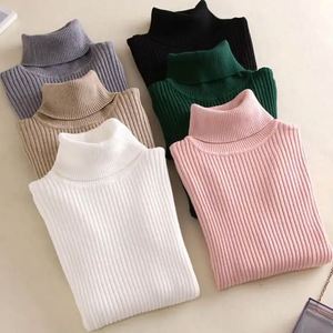 Pull à col roulé décontracté pour <span class=keywords><strong>femme</strong></span>, manches longues, fin, <span class=keywords><strong>chaud</strong></span>, tricoté, pull intérieur pour l'automne et l'hiver, vente en gros, logo sur le devant - Product Image 1