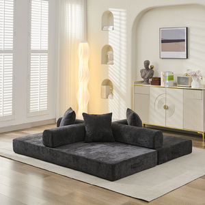 Comfy Modern Convertible Reclining <b>Foldable</b> Mattress <b>Sofa</b> <b>Bed</b> with Armrest Chenille Upholstery for Living Room - Product Image 2