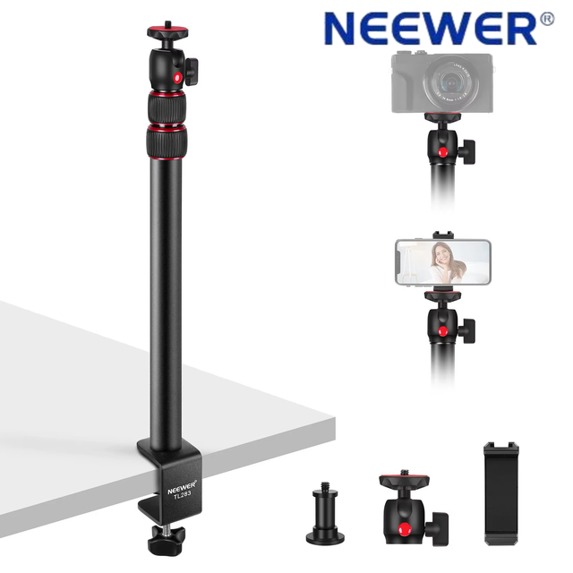 For NEEWER Adjustable Table Light Tripod 17-40 Inch Camera Stand with 1/4 Inch Screw C Clamp Blue DSLR Ring Light for Live