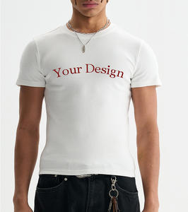 Top sales Custom da <span class=keywords><strong>uomo</strong></span> aderente T-Shirt Slim Fit ritagliata girocollo a coste muscolatura bianca 97% cotone 3% Spandex T-Shirt da <span class=keywords><strong>uomo</strong></span> - Product Image 1