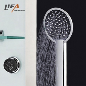 Mélangeur en laiton de douche d'angle carré mural imperméable supérieur panneau de douche en verre trempé multifonctionnel - Product Image 5