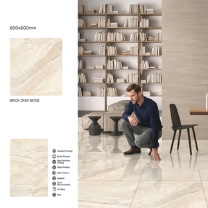 Azulejos de Porcelana Pulida Caligzo con Aspecto de Travertino Gris, 600x600 mm, Efecto Piedra Brillante para Pisos - Product Image 3