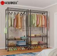 Étagère noire multifonctionnelle pour vêtements roulants Étagère métallique réglable à 3 niveaux Étagère métallique mobile pour vêtements avec roues