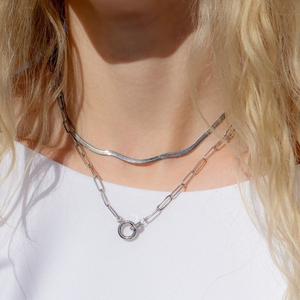 الفولاذ المقاوم للصدأ 18K الذهب PVD مشبك الورق رابط حجر الراين مكعب زركون مرصع دائرة الزركون دفع المشبك حلقة تسلق سحر حامل قلادة - Product Image 3