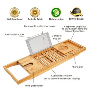 Bandeja de Baño Plegable de Bambú con Portavasos para Productos de Cuidado Personal y Lectura - Product Image 2