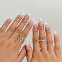 Ongles en acrylique à presser, French manucure perlée, forme amande, longueur personnalisable, finition brillante/mate, estampage doré, pour usage professionnel en salon