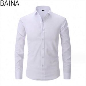 Chemise blanche décontractée 2026 à col montant et manches longues pour homme – Chemises habillées de bureau formelles pour hommes - Product Image 4