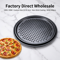 Panci Pizza Baja Karbon Langsung dari Pabrik, Anti Lengket Ganda, Berlubang, Aman untuk Oven, Food Grade, 23-31.5cm, OEM ODM, Logo Custom, Grosir