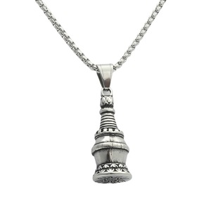 Yunnique – collier avec pendentif pagode en acier inoxydable pour hommes, Design géométrique rétro, forme de pyramide, bijoux à la mode - Product Image 5