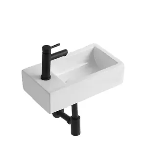 现代设计小陶瓷白桶水槽独特的浴室水槽455毫米壁挂式矩形脸盆