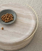 Table basse ronde moderne avec rangement pour salon, motif faux MARS, design texturé imitation travertin, pas de montage requis