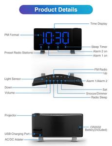 Kỹ Thuật Số 7 "Cong-Màn Hình Siêu Lớn LED Màn Hình Máy Chiếu Bàn Đồng Hồ Báo Thức Chiếu FM Đài Phát Thanh Bảng Đồng Hồ Với Bộ Sạc USB - Product Image 3