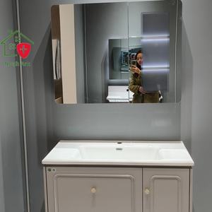Mueble de Baño Moderno de Lujo Blanco, Tablero de Melamina MDF con Acabado Lacado, Espejo LED, Lavabo de Cerámica Montado en la Pared, Almacenamiento - Product Image 6