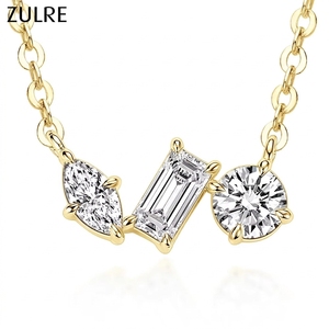 Trendy 14K Gold Filled Link Chain <strong>Statement</strong> <strong>Necklace</strong> 4mm 2.5x5mm Marquise Cut 2.5x5mm Moissanite <strong>Necklace</strong> Asymmetric Three-stone - Product Image 1