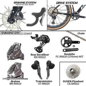 Vélo de gravier BXT New T1000 en fibre de carbone, compatible avec GRX RX820 1x12 vitesses/GRX RX600 1x11S, adapté pour la conduite en montagne et sur route - Product Image 5