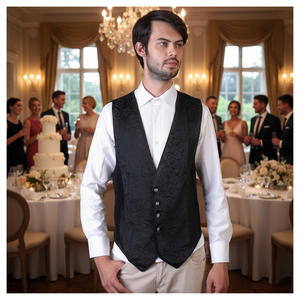 Gilet de marié noir à motif châle, sans doublure, sans poche - Product Image 3