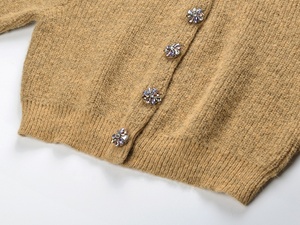 <span class=keywords><strong>Cardigan</strong></span> de Mulheres de Luxo AIMEISI com Decote Redondo Decorado com Strass Coloridos, Suéter Casual Versátil - Product Image 6