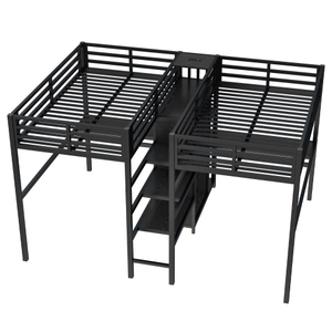 <span class=keywords><strong>Lit</strong></span> superposé en métal double avec bureau intégré, armoire, étagères, prise électrique, gain de place et réduction du bruit, noir - Product Image 6
