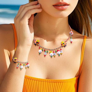 Conjunto de Joyería para Mujer con Collar y Pulsera de Cuentas Duraderas Chapadas en Oro de 14K, Estilo Vacaciones en la Playa con Viento Oceánico - Product Image 6