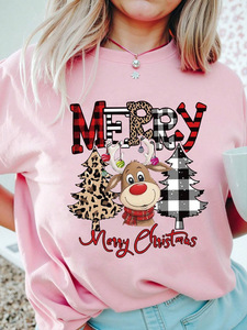 Personalizzabile stile natalizio di alta qualità il modello stampato simpatico cartone animato rilassante da <span class=keywords><strong>donna</strong></span> t-shirt a collo alto - Product Image 5