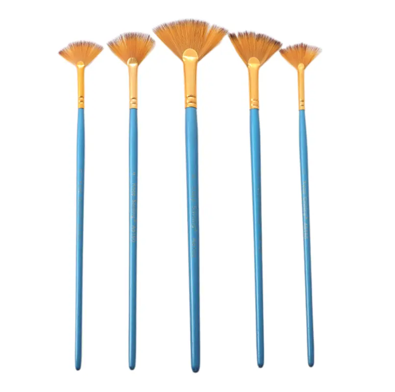 Keep Smiling 5pcs Nylon Hair Wood Handle Flat Shape Watercolor Art Brush Set Painting Set Supply For Art Painting