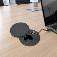 Prise de table de conférence encastrée pour bureau, 65W USB Type C à charge rapide, prise de courant UE ronde encastrée de 80mm avec couvercle rabattable et cordon de 2M