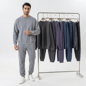 Winter Men's 100% Cotton Heavy Fleece Pullover Hoodie Pants Set Casual Sports Custom Embroidery Logo Quick Dry Breathable - Product Image 1