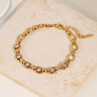 Bracelet Bohème Superposable en Acier Inoxydable Plaqué Or 18K, Maillons Ovales Incrustés de Zircons Multicolores, Bijou Empilable pour Femme