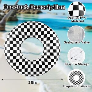 2 Pack Black and White Checkered <b>Inflatable</b> Swim Rings <b>for</b> <b>Pool</b> Beach - Product Image 2