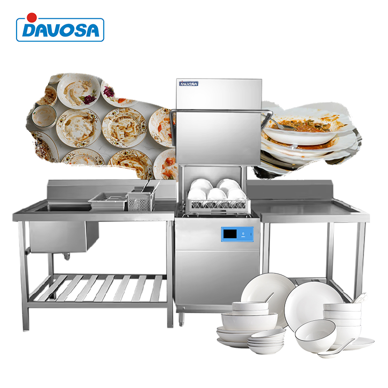 DAVOSA Commercial Hood-Type Dishwasher 304 Stainless Steel Smart Automatic High-Temp Sanitizing for Hotels Restaurants Canteens