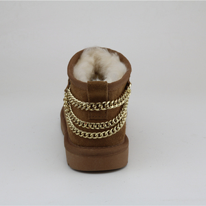 Mesdames court mini en peau de mouton bottes avec la chaîne retour - Product Image 5