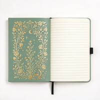 Carnet A5 à couverture rigide en cuir PU vert sauge, carnet de notes personnalisé à motifs floraux, cadeau