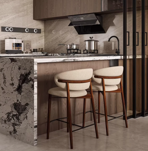 Sgabello da Bar Moderno <span class=keywords><strong>in</strong></span> <span class=keywords><strong>Legno</strong></span> Massello, Sedia Alta da Bancone <span class=keywords><strong>in</strong></span> Lino Stile Nordico di Lusso Leggero con <span class=keywords><strong>Gambe</strong></span> <span class=keywords><strong>in</strong></span> Acciaio Inox <span class=keywords><strong>per</strong></span> Esterni, Isola Cucina, Bar Domestico - Product Image 5