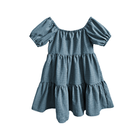 Robe d'été tendance pour filles Longue élégante de style féerique près du corps Conception à carreaux en coton et lin doux