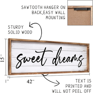 Décoration murale Sweet Dreams au-dessus du lit 42"X15" – Grande plaque murale pour <span class=keywords><strong>chambre</strong></span> à <span class=keywords><strong>coucher</strong></span>, panneau de <span class=keywords><strong>chambre</strong></span> style ferme, décor de <span class=keywords><strong>chambre</strong></span> d'amis encadré en bois - Product Image 4