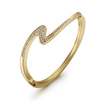 Bracelet manchette élégant plaqué or, fin, asymétrique, avec cristaux, motif vague, pour usage quotidien, vente en gros 2027