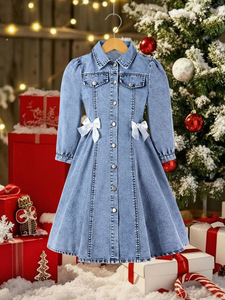 Abito in denim stile principessa con fiocco per ragazze adolescenti, per il commercio transfrontaliero europeo e americano - Product Image 3