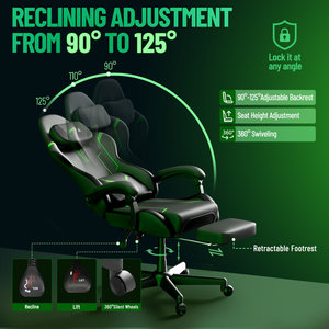 Silla Gamer AJUNION, Silla de Computadora de Tela para Juegos, 254 lbs, 90-135 °   Silla de Juego Reclinable con Masaje Lumbar y Reposapiés - Product Image 6