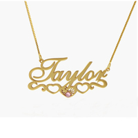 Collier personnalisé avec plaque de nom, pendentif avec nom, zircon, plaqué or 18 carats, acier inoxydable pour femmes et hommes