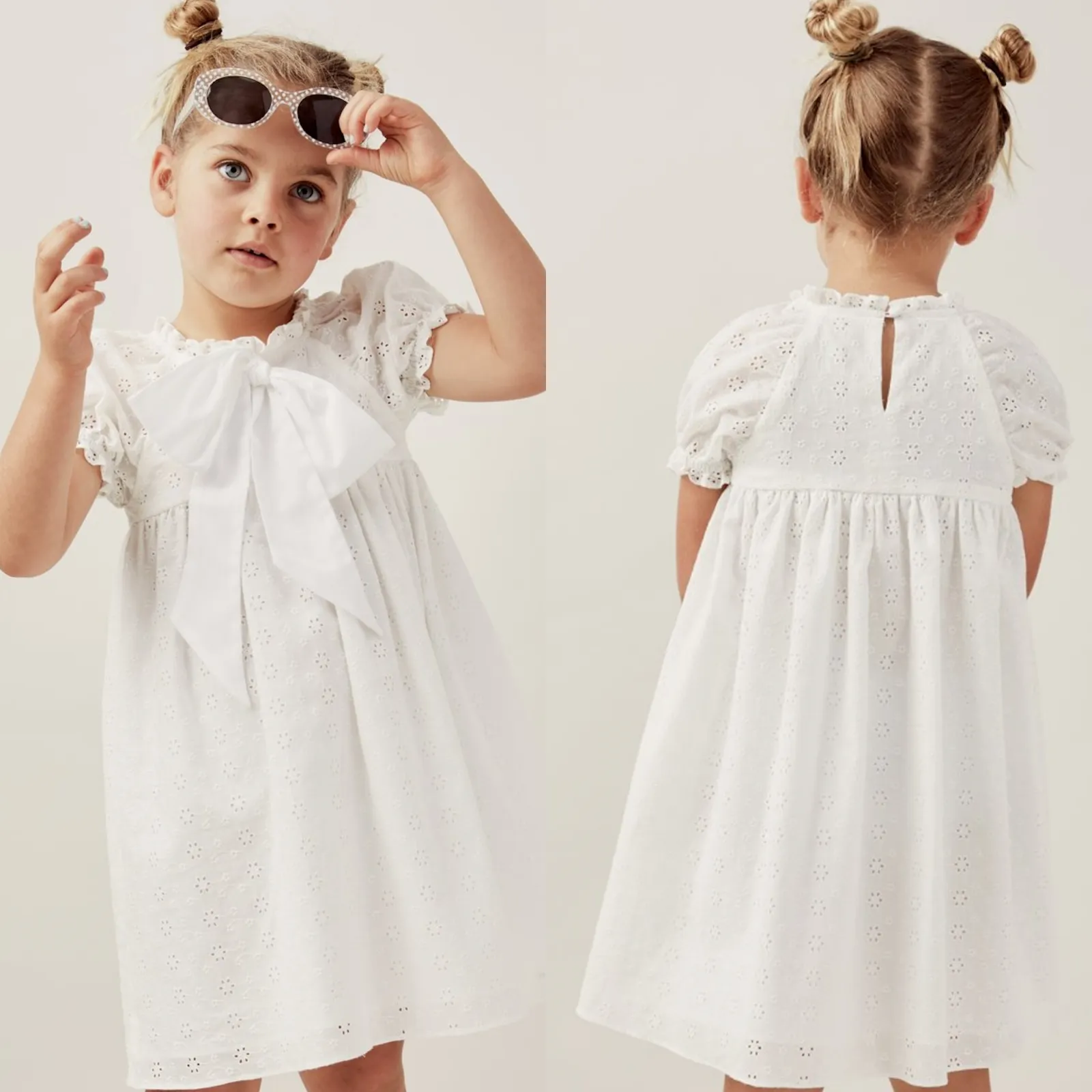 Ropa de niños de moda nueva llegada ropa de bebé de algodón bordado Belice arco suave elástico mangas vestidos de niña