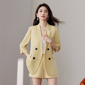 Women's Lightweight Three Quarter Sleeve Suit Set Spring Elegant Breathable Notched Collar Professional Style - Product Image 3