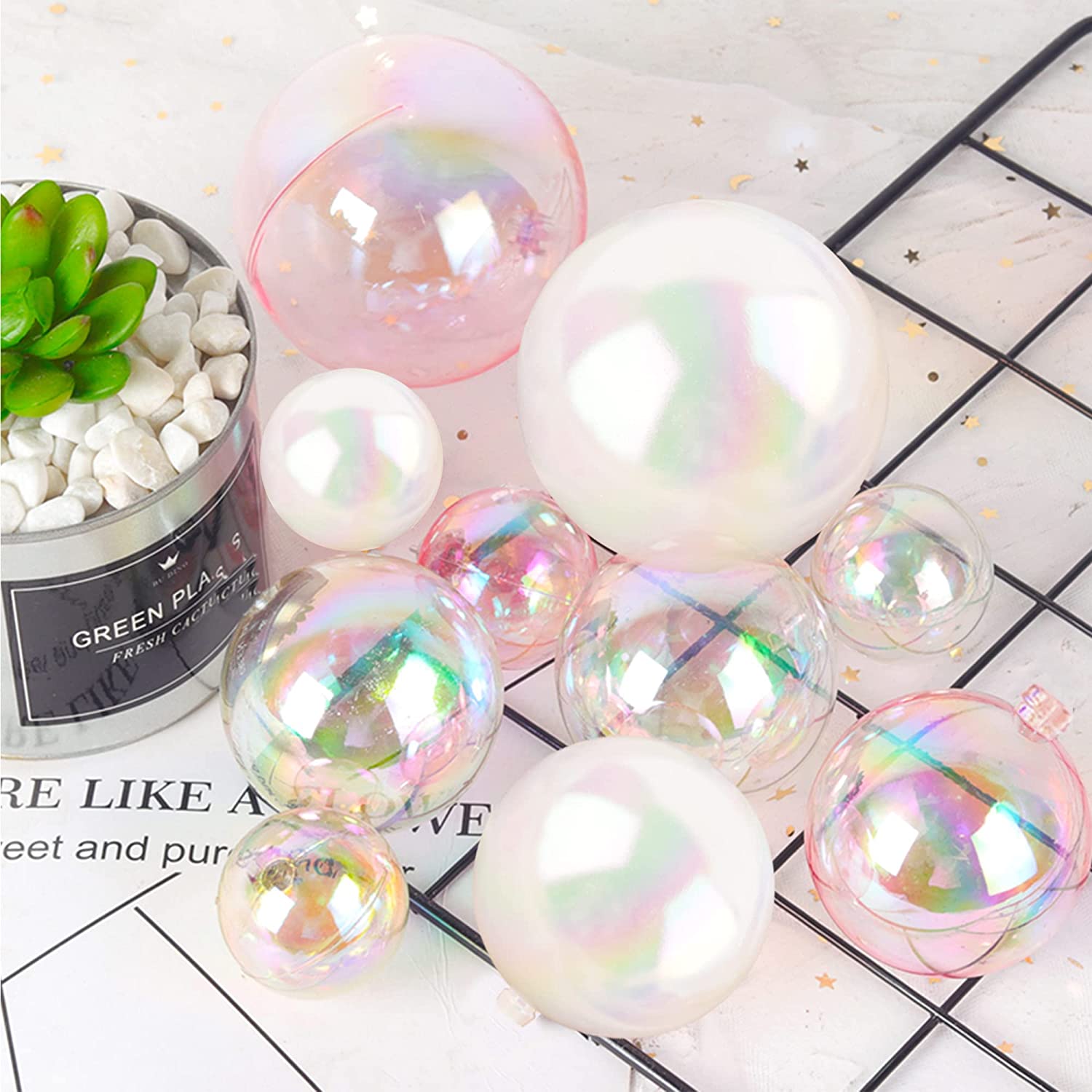 Colorful Ball Cake Topper Mini Balloon Cupcake Topper DIY Foam Ball Artificial Dried Flower Cake Insert Decoration For Wedding Anniversary Baby Shower Birthday Party Supplies (Clear White Pink