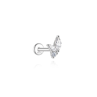 Boucle d'oreille à tige plate en argent sterling S925 plaqué rhodium, moissanite VVS, hypoallergénique, pour cartilage, hélix