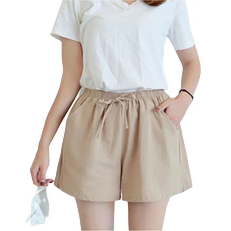 New Women's Shorts Hot Summer Casual Cotton Linen Shorts Plus Size Mid Waist Streetwear Short Pants