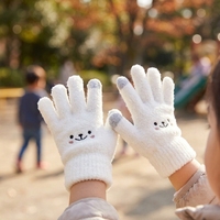 Gants en tricot jacquard pour enfants, acrylique/coton, doux et moelleux, chauds pour l'hiver, compatibles écran tactile, avec visage d'animal brodé mignon, joues roses, sport