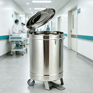 Contenedor <span class=keywords><strong>de</strong></span> <span class=keywords><strong>Basura</strong></span> Industrial Grande <span class=keywords><strong>de</strong></span> 50L, Acero Inoxidable, con Pedal, Recipiente para Desechos, para Hospital, Oficina - Product Image 6