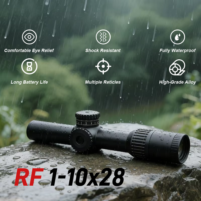 Whiteeagle 1-10x28 FFP LPVO Optical Scope 34mm Tube Glass Etched Reticle 1/4 Turret Adjust Motion Sensor Waterproof Long Range