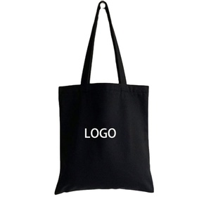 Wholesale Custom Logo Print High Quality 12oz <b>Black</b> / Beige 100% Cotton <b>Canvas</b> <b>Tote</b> <b>Bag</b> With Pocket - Product Image 1