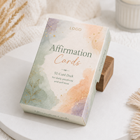 Cartes d'affirmation spirituelle personnalisées imprimées en aquarelle, jeu de 52 cartes, cartes positives quotidiennes pour l'amour-propre des femmes, avec boîte rigide avec couvercle et base